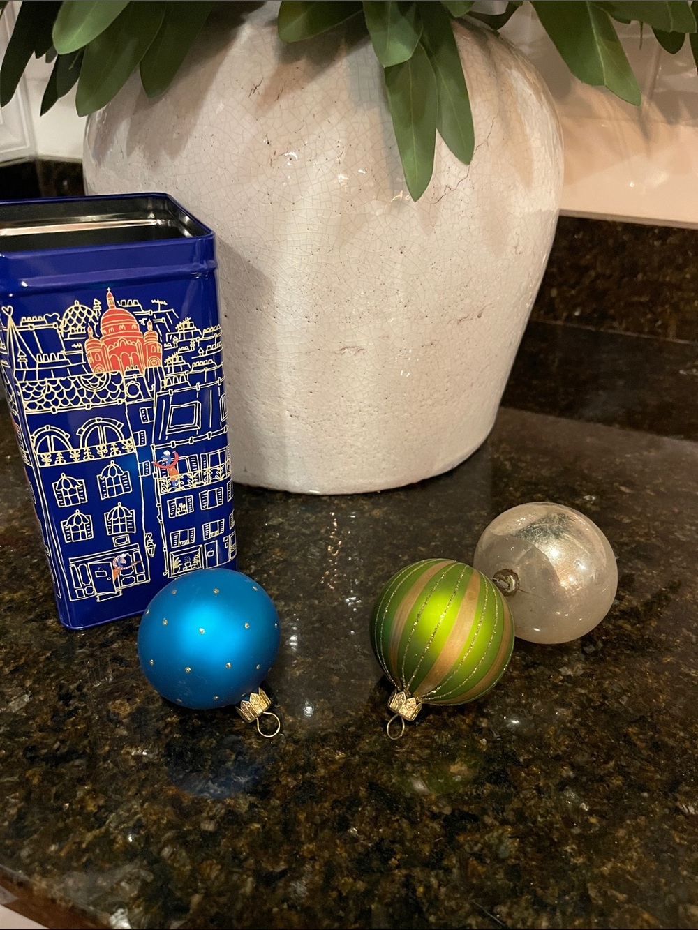 Not Perfect Holiday Glass Ornament Set of Three - early 2000s and one vintage